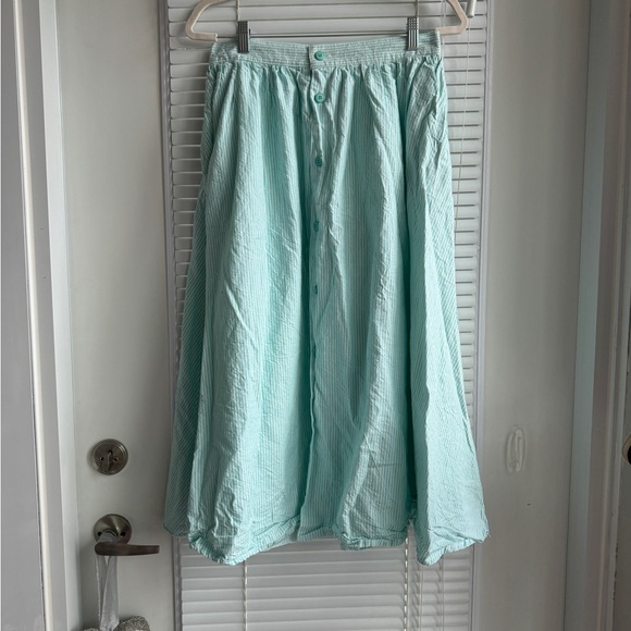 Vintage Button Up High Waisted A-Line Striped Aqua Blue Skirt SZ 4 - Picture 1 of 4